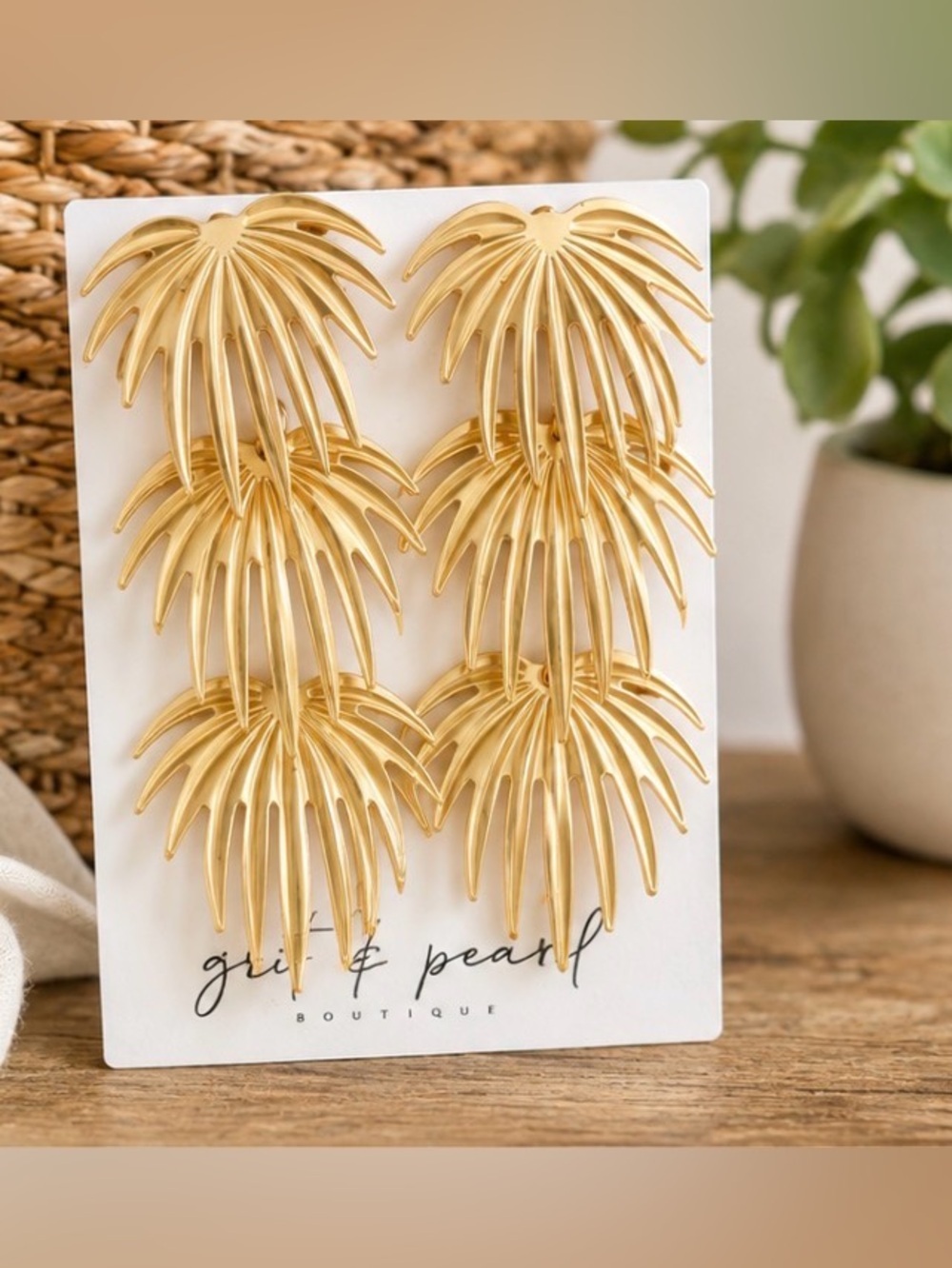 Gold Palm Leaf Statement Earrings | Tropical Resort Boho Earrings